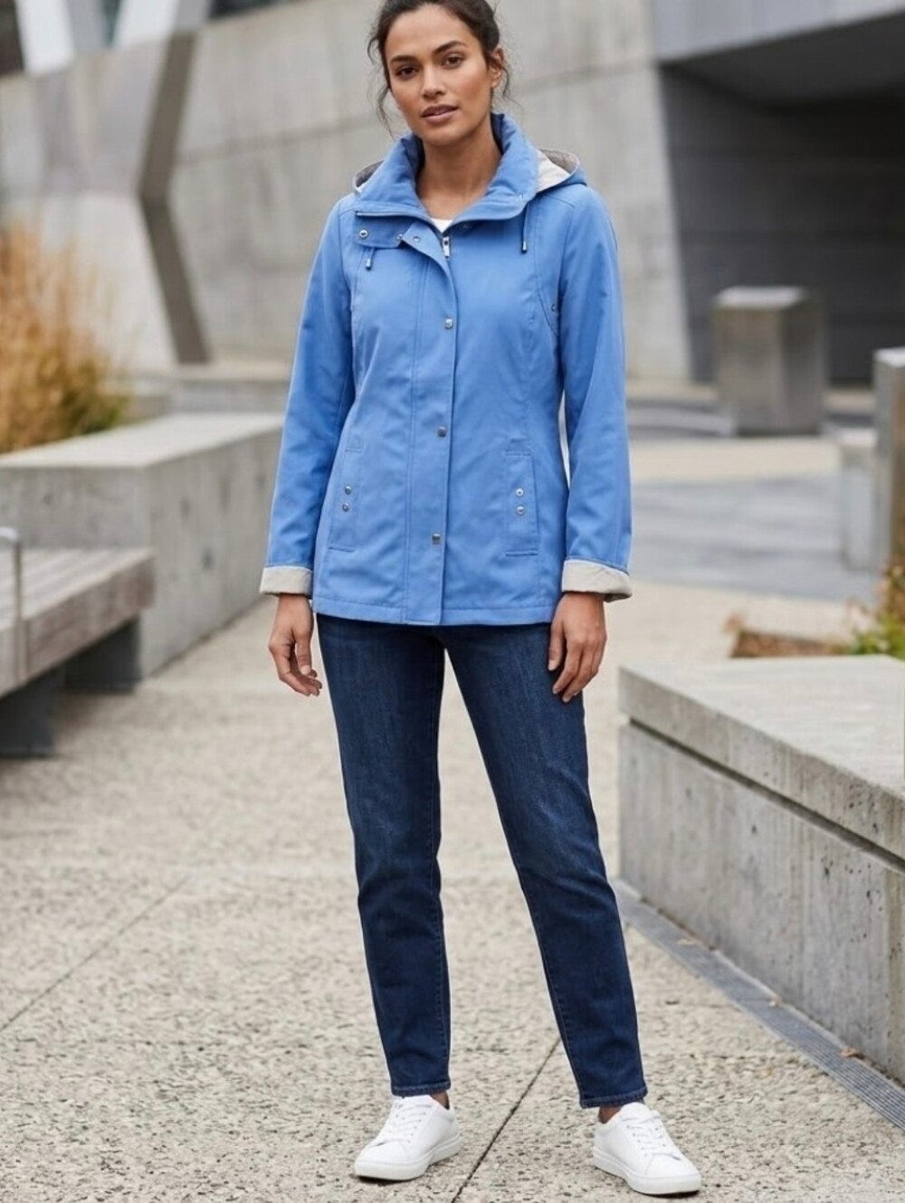 Jones New York Blue Jacket Coat Size M Medium Rain Zip-up Button Up Top Lined